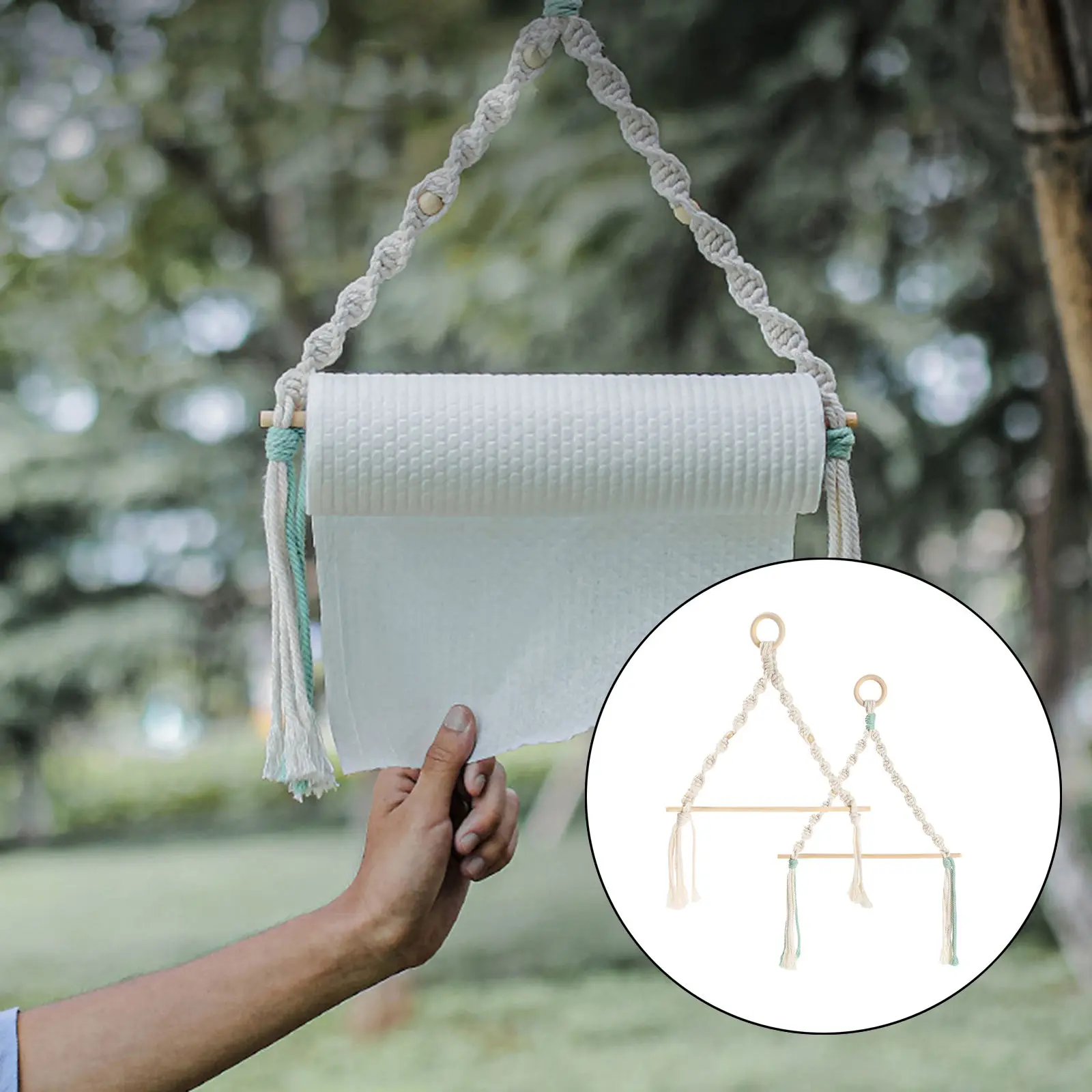 

1pc Outdoors Tissue Hanging Towel Roll Rack Paper Holder Wooden Stick