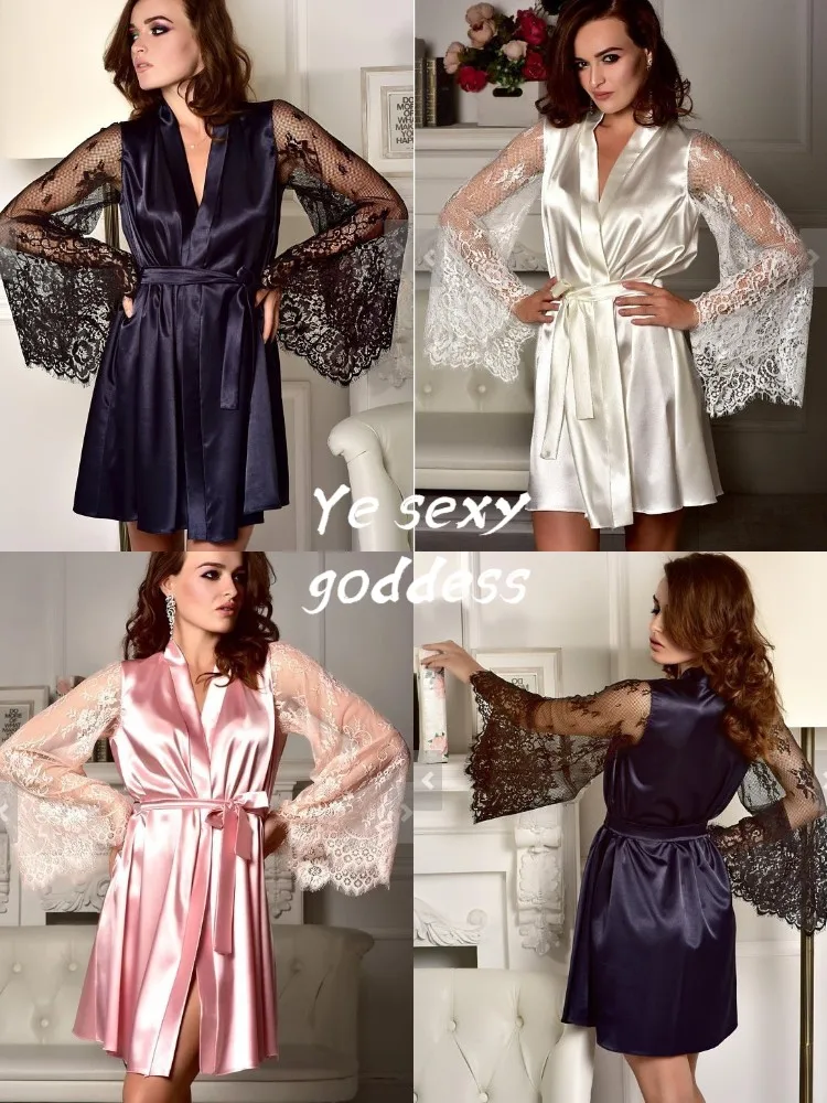 

New Silk Kimono Robe Bathrobe Women Silk Bridesmaid Robes Sexy Navy Blue Robes Satin Robe Ladies Dressing Gowns