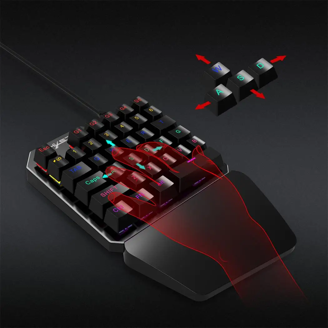 

HXSJ J100 Keyboard 35 Keys Single Hand USB Wired Backlit Mechanical Gaming One-Handed Metal Panel RGB Backlit Keyboard