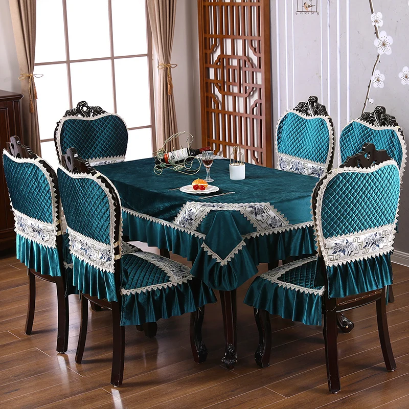 Funda de cojín de estilo europeo para silla de comedor, mantel ligero de lujo, juego de fundas de LICRA para mesa y hogar