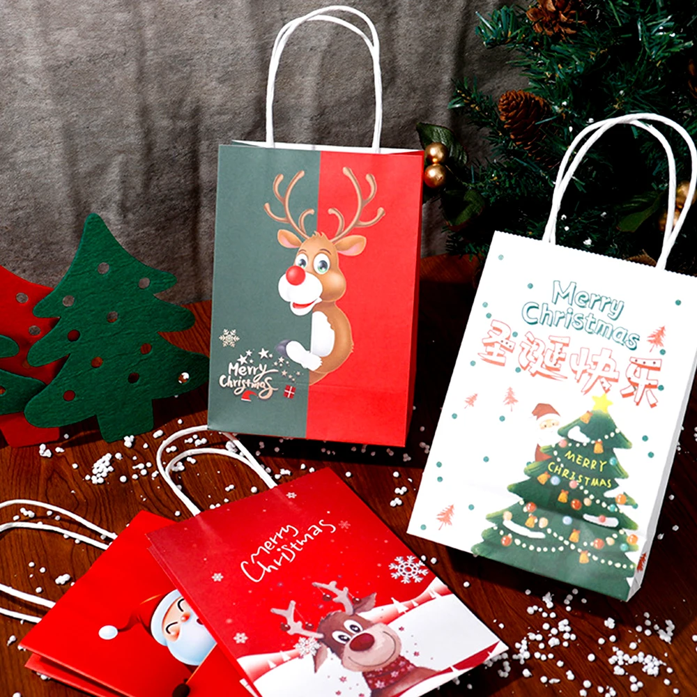 

10pcs Merry Christmas Gift Bags Xmas Tree Plastic Packaging Bag Christmas Candy Box New Year 2021 Kids Favors Bag Noel Decor