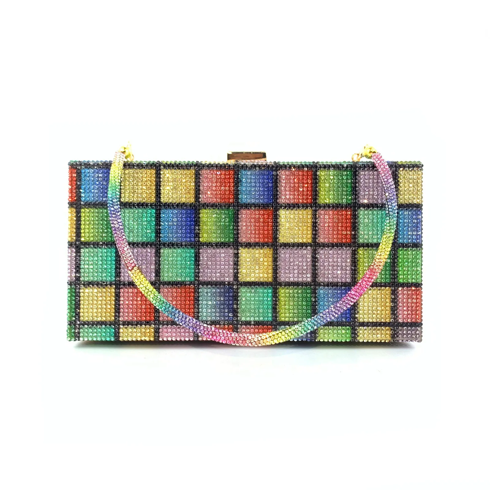 

2021 New Hot Diamond Rainbow Bag Ladies Dinner Hand Bag Colored Water Diamond Bag