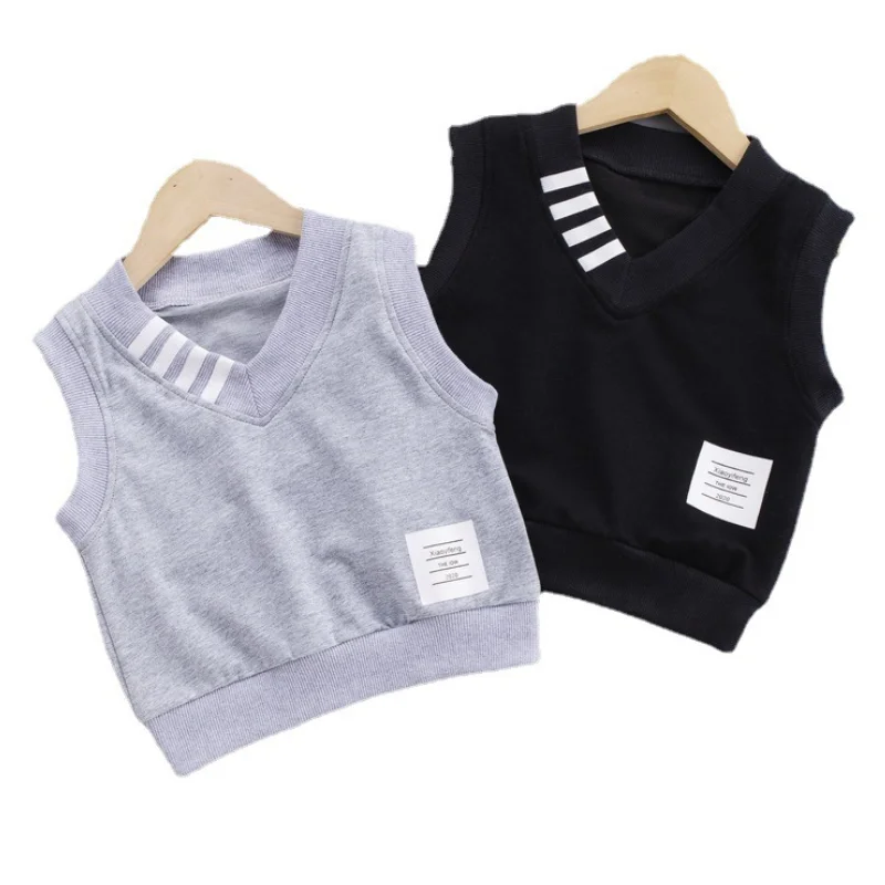 

Korean Baby Boys Vests Cotton Stripes Waistcoat Cute Sleeveless Knitted Kids Sweatshirt Spring Fall Toddler Girl Vest Pullover