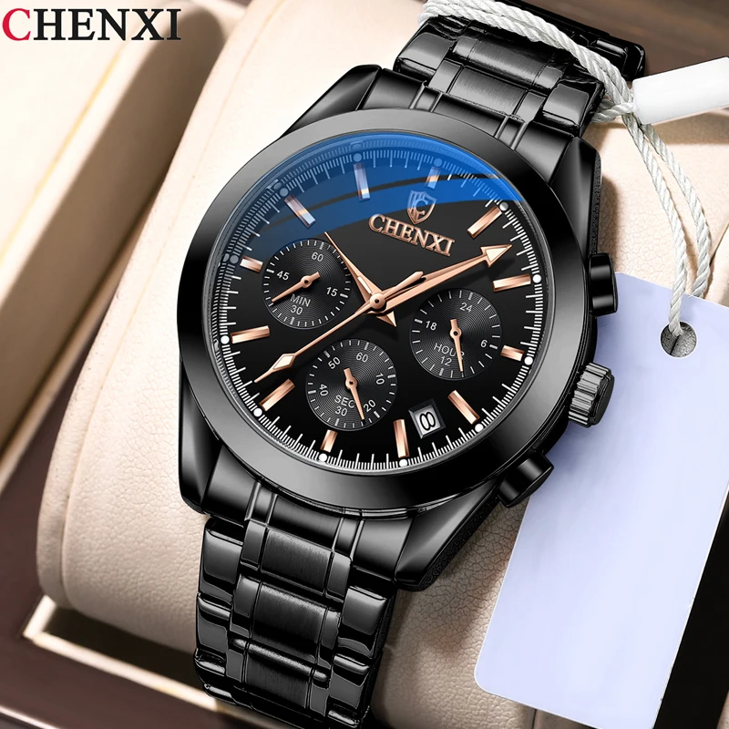 Часы мужские кварцевые с хронографом брендовые наручные из нержавеющей стали