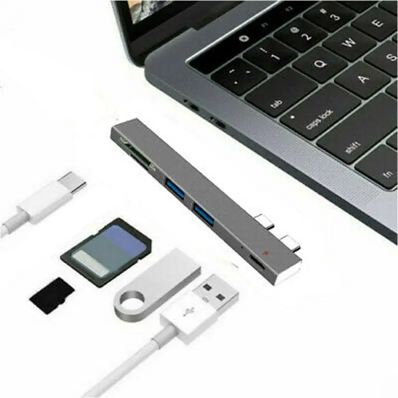 

7in1 USB-C USB Hub Dual Type-C Multiport Card Reader Adapter 4K For MacBook Air