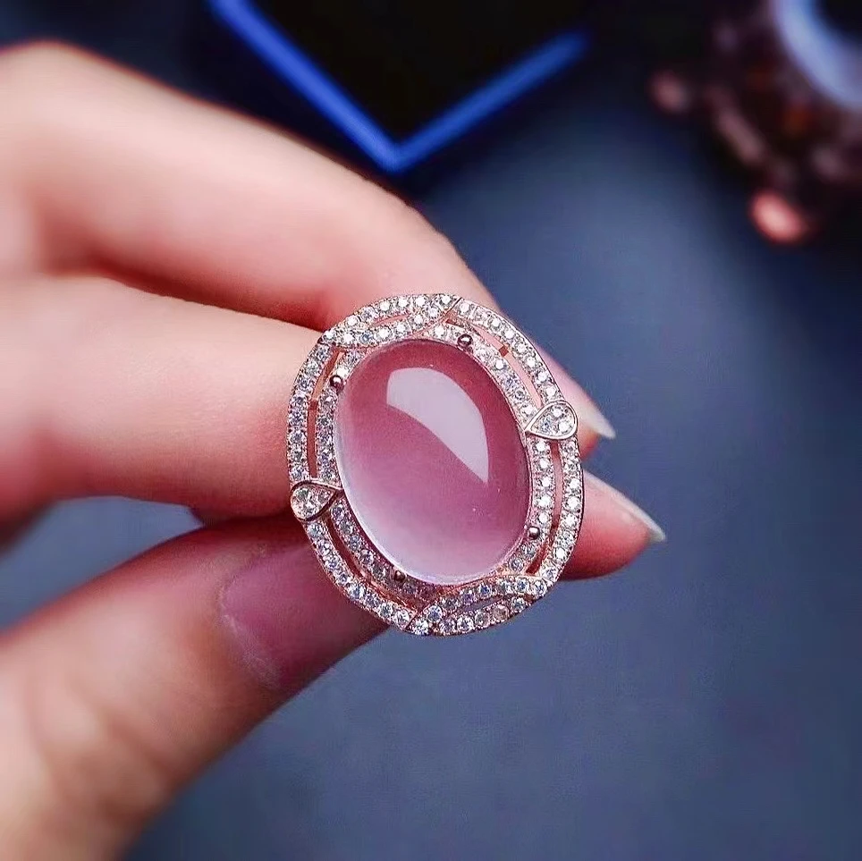 Модное серебряное кольцо с розовым кварцем для вечеринки 10 мм * 14 натуральный