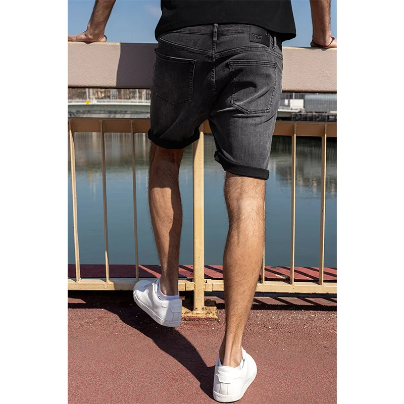 Брюки KUEGOU мужские из хлопка винтажные джинсовые шорты Стрейчевые модные штаны