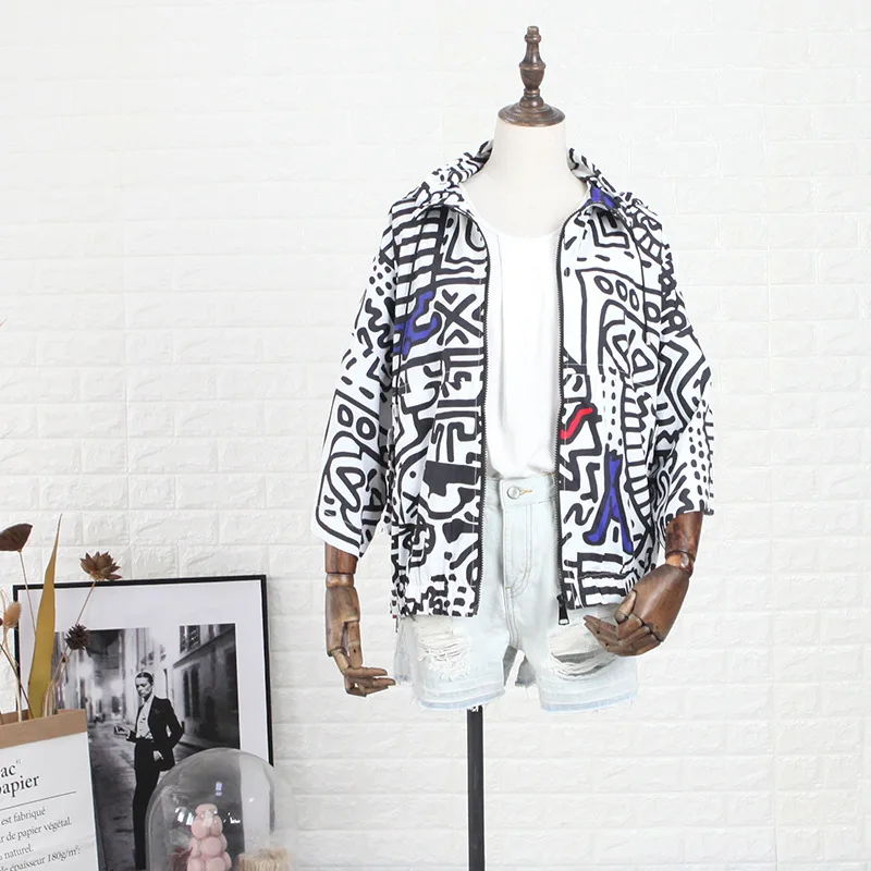 

Ladies jacket jacket women 2020 spring Korean new women's printed loose casual hooded top women jacket