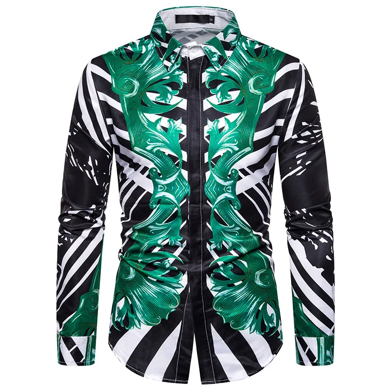 Новая мужская рубашка Camisa Masculina с длинными рукавами, ретро креативная 3D печать, мужская повседневная рубашка