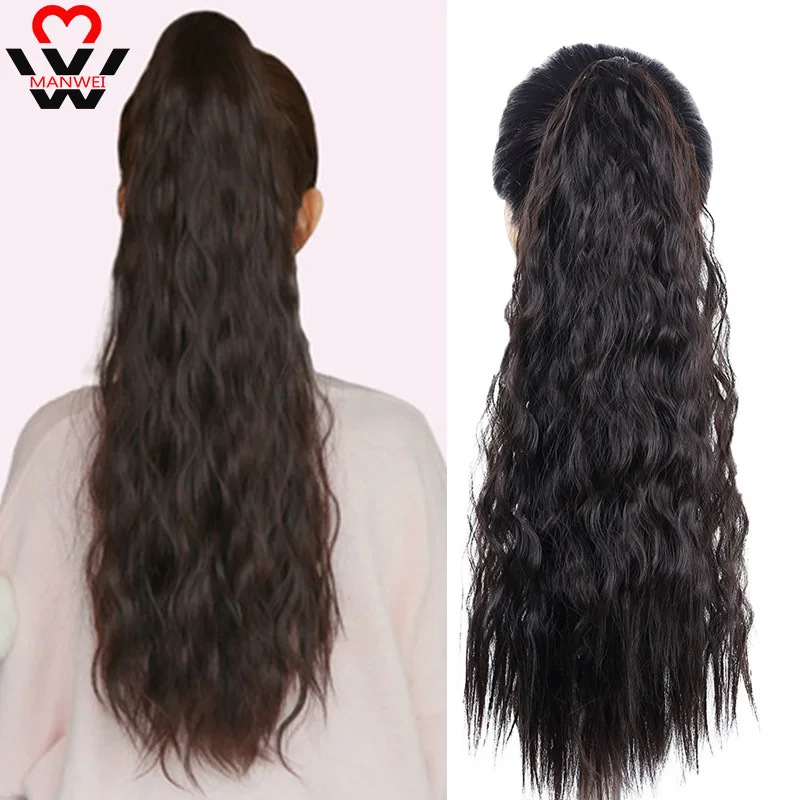 MANWEI Синтетические длинные волнистые кусочки волос для конского хвоста женщин