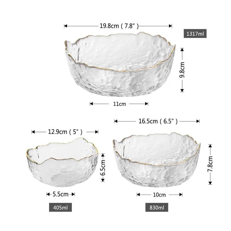 

Irregular Gold Inlay Edge Glass Salad Bowl Fruit Rice Serving Bowls Food Storage Container Lunch Bento Box Decoration Tableware