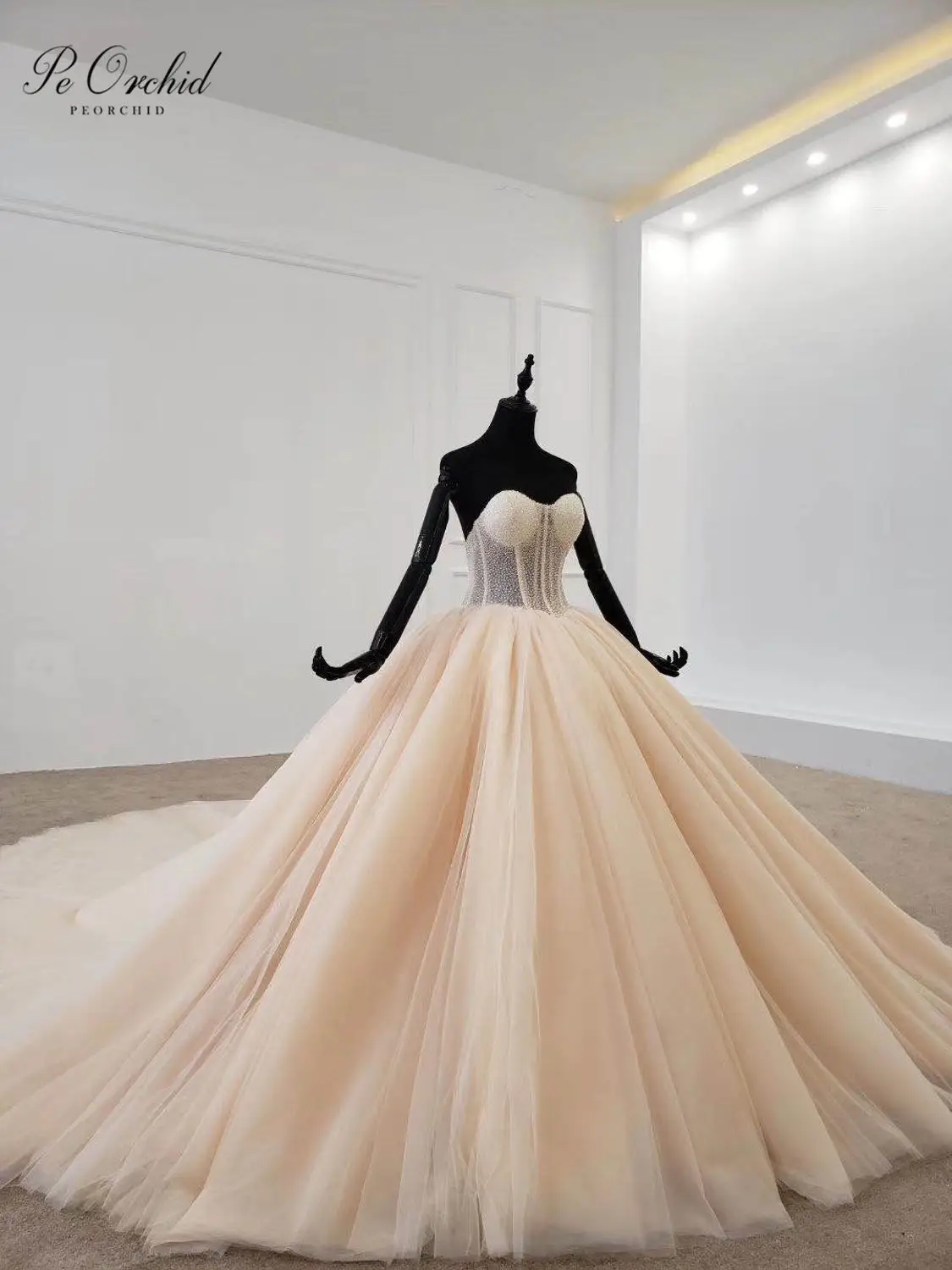 PEORCHID Princess Tulle Bridal Gown Wedding Dress Beads 2020 Vintage Sweetheart Backless Real Pictures Puxury Ball Gown