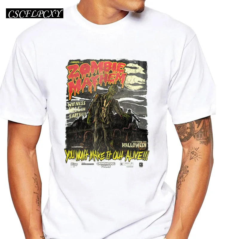 Лидер продаж Мужская футболка с принтом черепа в стиле зомби мужские топы панк на
