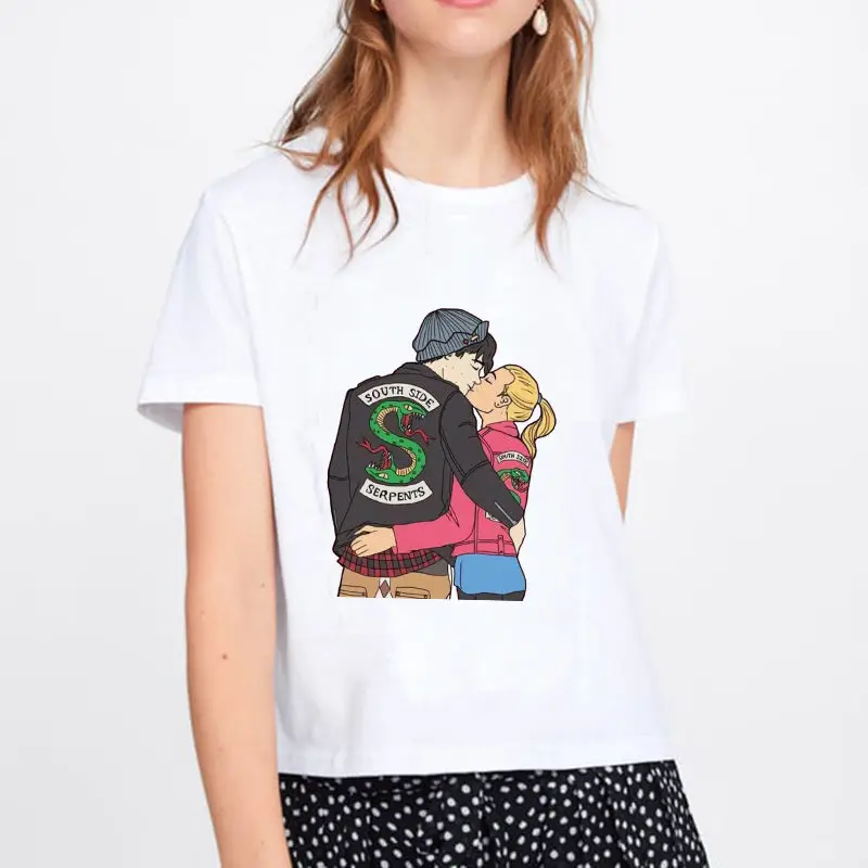 

Side South Snakes Female T-Shirt Riverdale Snake Printed Summer Female T-Shirt Casual Short-Sleeve Tees Ulzzang Harajuku Women T
