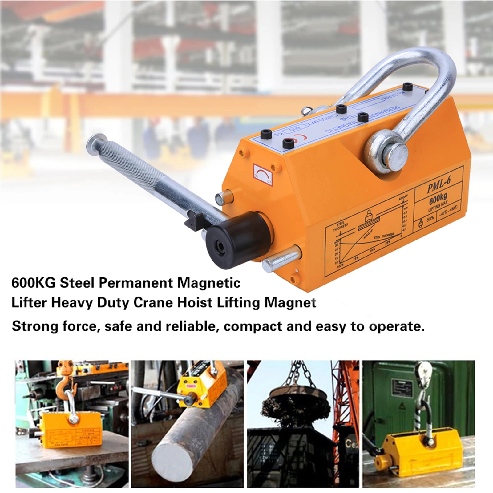 Стальной Постоянный Магнитный подъемник 600 кг тяжелый подъемный кран магнит