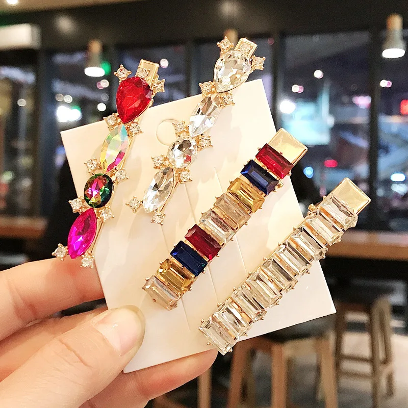 

Euramerican Style Colorful Luxury Handmade Crystal Rhinestones Hairpins Geometric Round Ova Hair Clips Jewelry Accessories Hot