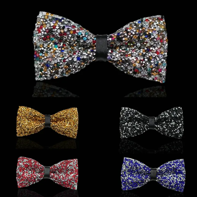 British Men Bling Rhinestone Crystal Glass Bow Ties Cravat Women Wedding Party Elastic Band Butterfly Tuxedo Chic Banquet Bowtie |