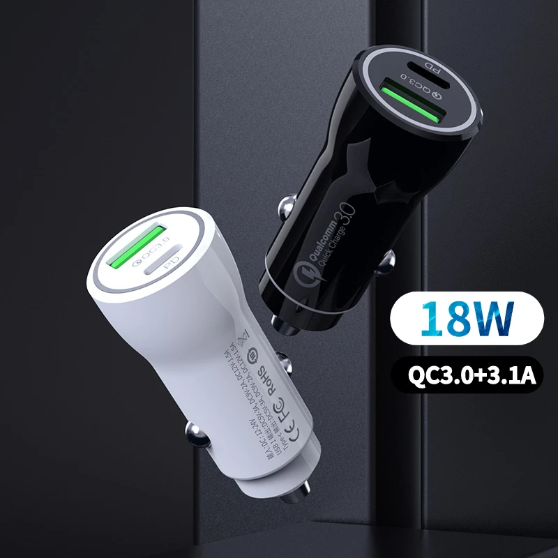 Мини портативный автомобильный адаптер для быстрой зарядки QC3.0 PD автомобильное