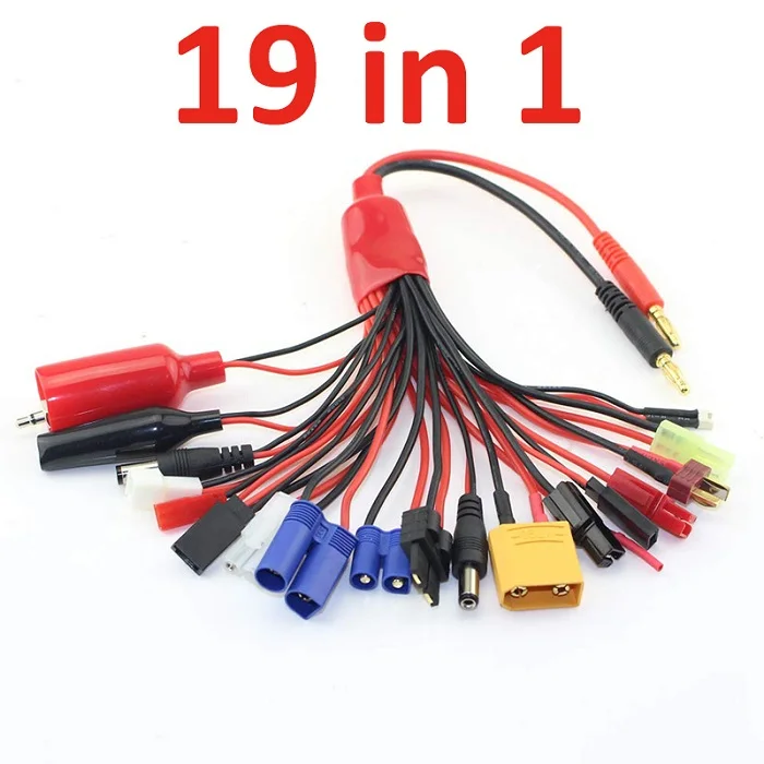 19 in 1 charger 19 в 1 RC Lipo батарея зарядное устройство адаптер кабель конвертера 4 мм разъем типа "банан" к Traxxa JST FUTABAS/T-Plug XT60 EC3 EC5 Hxt TAMIYAS - Цвет: 19 in 1 charger