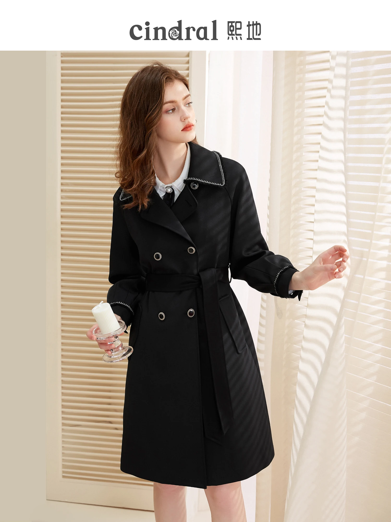 

2021 Spring New Black Windbreaker Women's Mid-length Hepburn Style Drape Anti-wrinkle Atmospheric Jacket