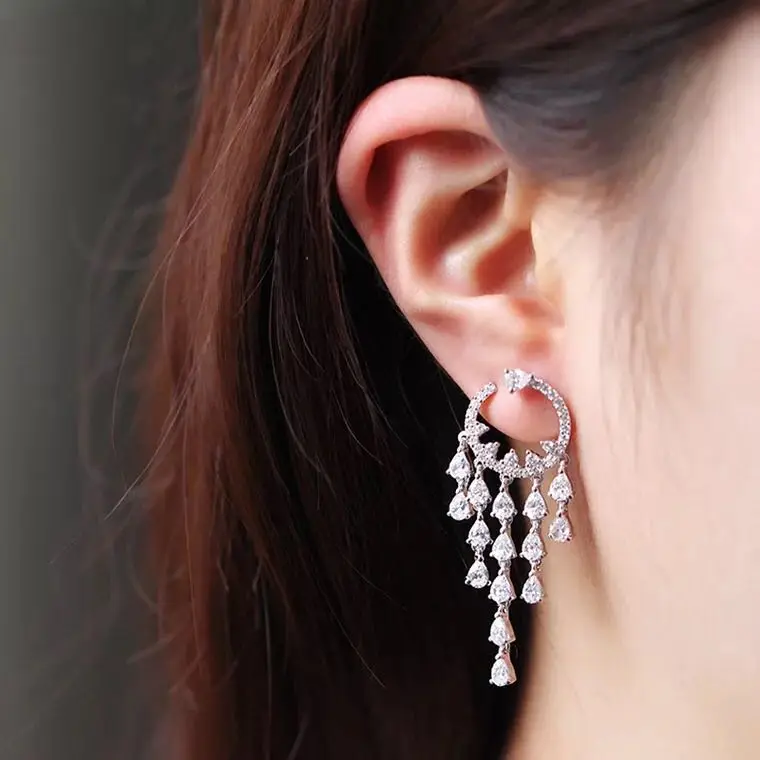 

2020 new diamond gear drop tassel long diamond earrings exaggerated personality elegant luxury charm ladies brand jewelry