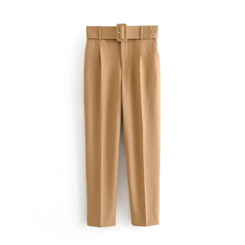 

Black Suit Pants For Woman High Waist Pants Sashes Pockets Office Ladies Pants Fashion Middle Aged Pink Yellow Pants