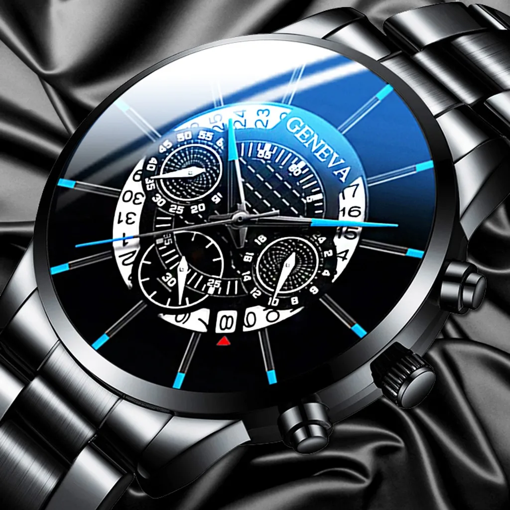 

Men's Quartz Watch Fashion Wristwatches Cool Unique Digital Literal Multi Layer Dial Mesh Belt Watches Hombres Hour Reloj Clock