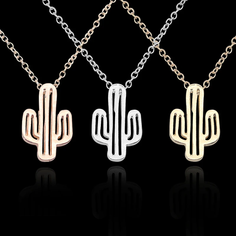 Простые полые кактус ожерелье розовое золото Лето минималистский пустыня