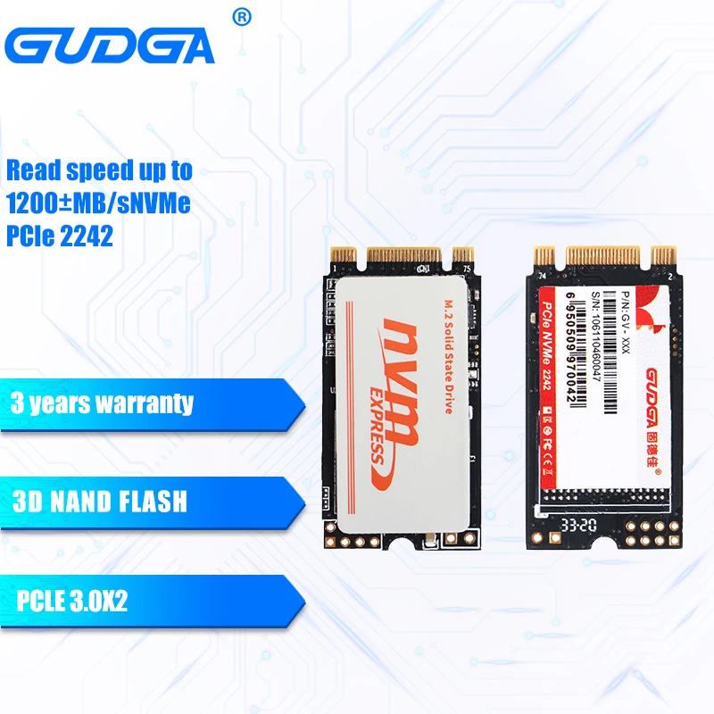 Gudga Nvme Ssd m2 Pcie 500gb 128gb 256gb 512gb 1tb 2tb Pci Express M.2 2242 para Computador Portátil Desktop Notebook Acessórios