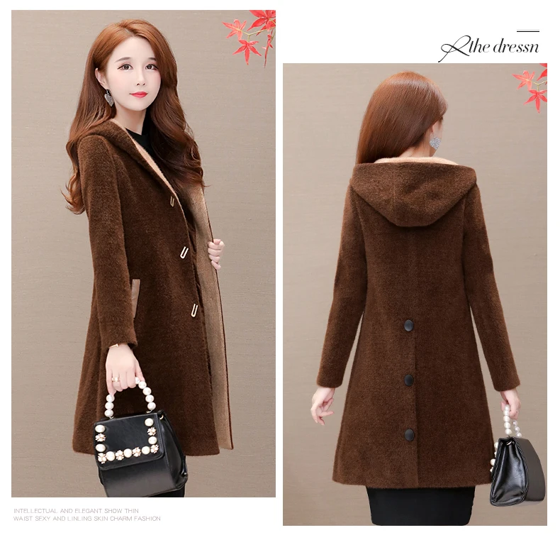 Haute couture Imitate Mink cashmere coat Women autumn jacket Shaggy coats Hooded high quality Fashionable female clothing 1402