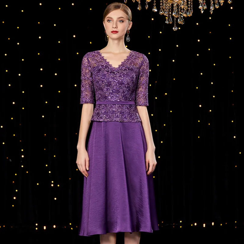 

Dresses For Women High Quality Lace Half Sleeve Dress A line Elegant Luxury Brand Formal Wedding Mother of the Bride Plus Size