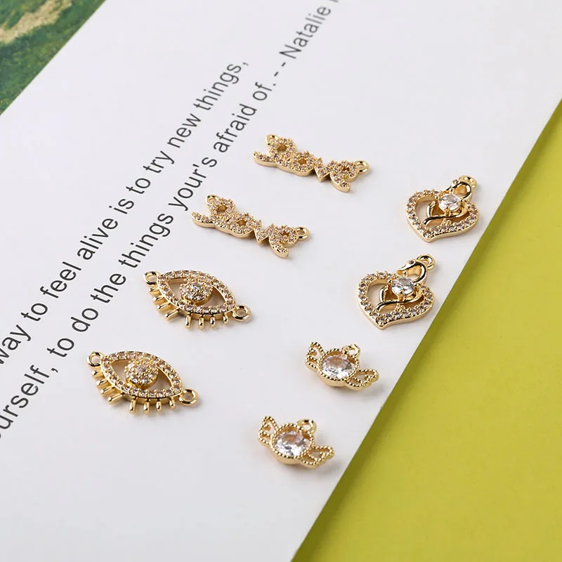 

4pcs korean elegant copper-plated inlaid zircon earrings for Women love bowknot eyes wings tower pendant DIY necklace material