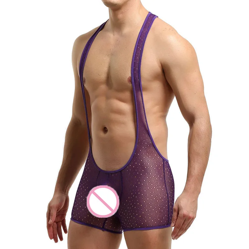 Men Undershirts Leotard Sexy Hollow Out Transparent Bodysuit Boxers Gay Underwear Wrestling Singlet Jumpsuits One-piece Swimwear | Мужская