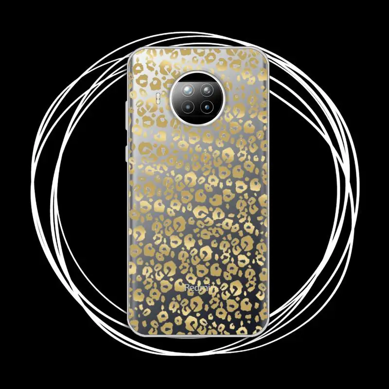 

Phone Case Transparent for Xiaomi mi Redmi note 10 t 8 9 pro lite 11 Samsung S 8 9 10 20 Golden leaf flower love leopard print