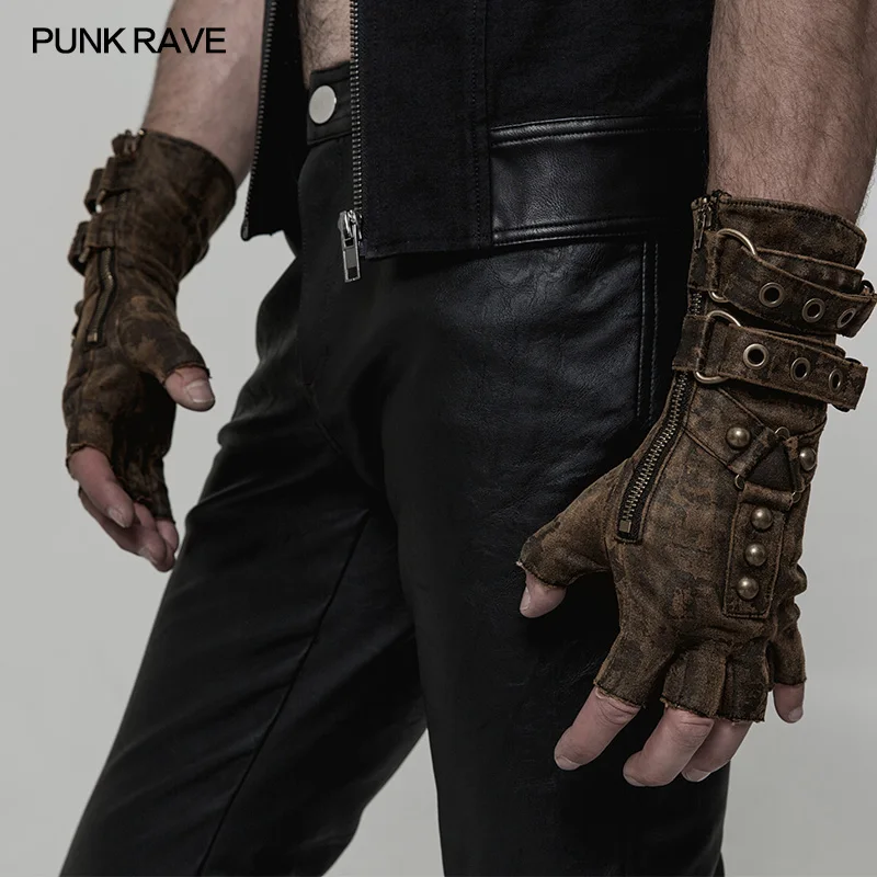 Мужские перчатки без пальцев PUNK RAVR неэластичные в стиле стимпанк из