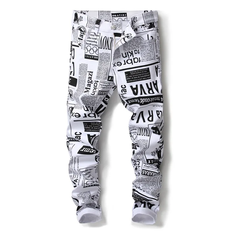 

New Arrivals Fashion 3D Printed Cotton White Men Jeans Slim Fit Casual Denim Trousers Male Fashion Hot Sale Denim Trousers