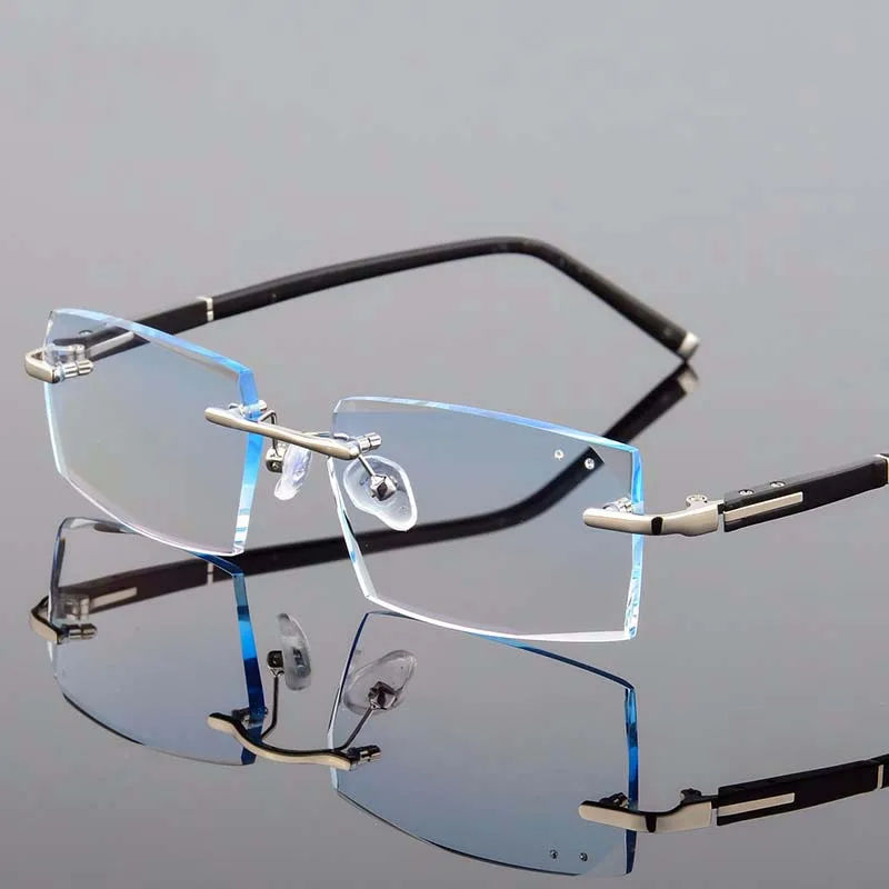 

Fashion Rimless Men Glasses Square Trimmed Optical Eyewear Gradient Blue Alloy Eyeglasses Ultralight Business Spectacles