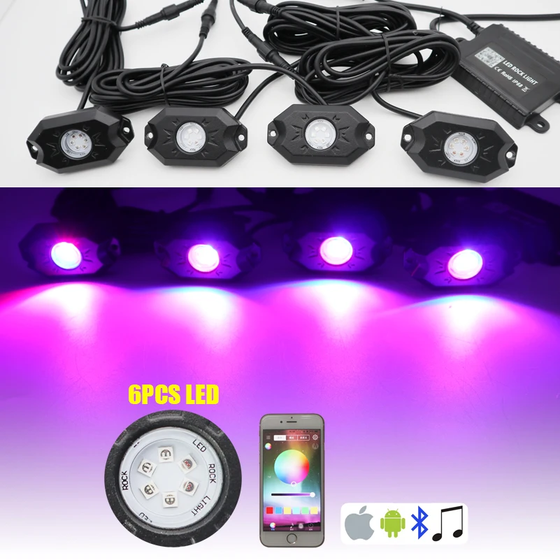 

New 4 In1RGB LED Rock Light Kits with Phone App Control& Music Mode& Flashing&Color Grad Multicolor Neon Lights Under Off Road