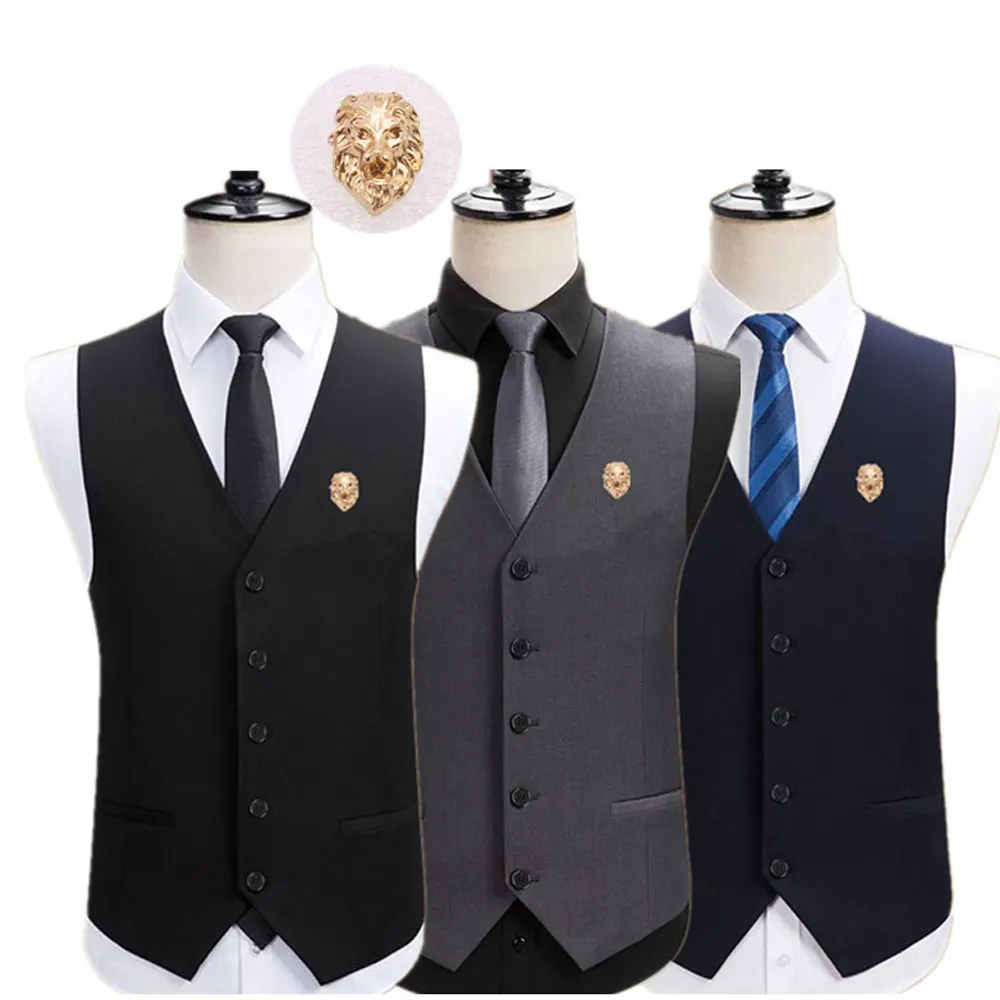 Высокое качество брендовый мужской облегающий жилет синий костюм Повседневная