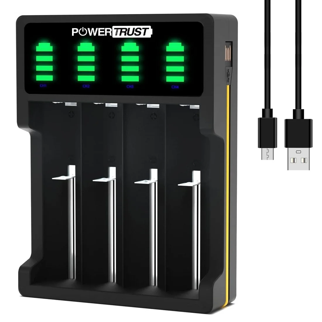 

Зарядное устройство PowerTrust 18650, универсальное умное светодиодное зарядное устройство для перезаряжаемых литий-ионных аккумуляторов 26650 18350 ...