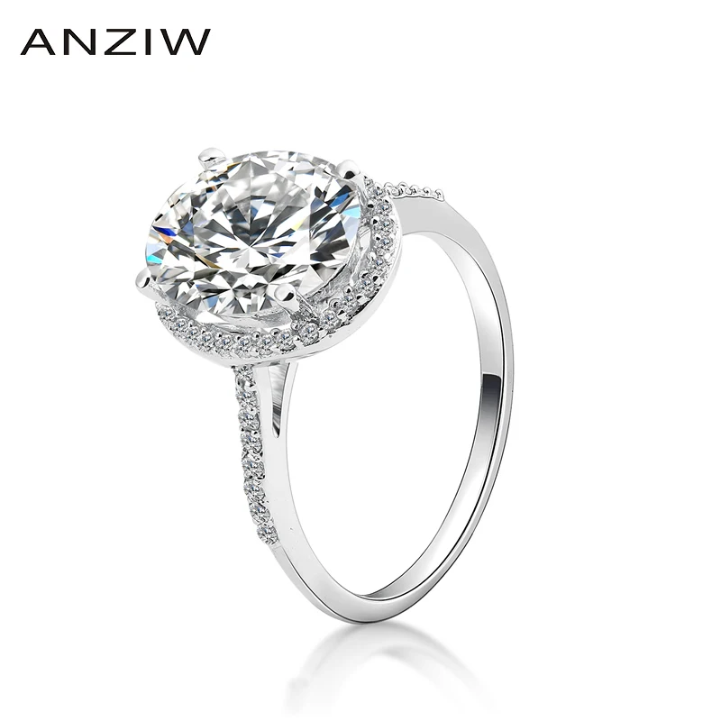 ANZIW Модные 925 стерлингового серебра обручальные 4ct Овальный Halo Кольцо девушка