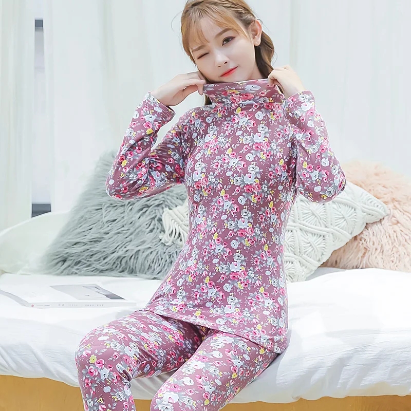 Модные облегающие теплые кальсоны с высоким воротником женские комплекты