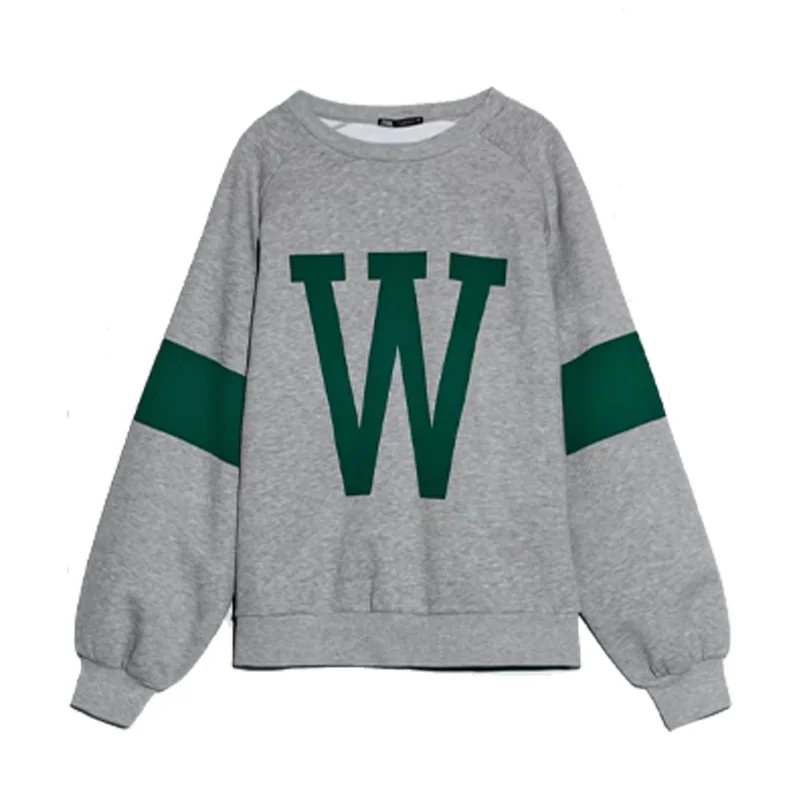 

Student Campus Style Casual Loose Long-Sleeved O-Neck Tops Women Sweatshirt XL Plus Size English Alphabet Printed Hoodies New