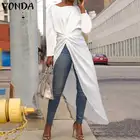 Женский Асимметричный топ VONDA, пикантная блузка с длинным рукавом и разрезом на подоле, Длинные рубашки для коктейвечерние осень 2021