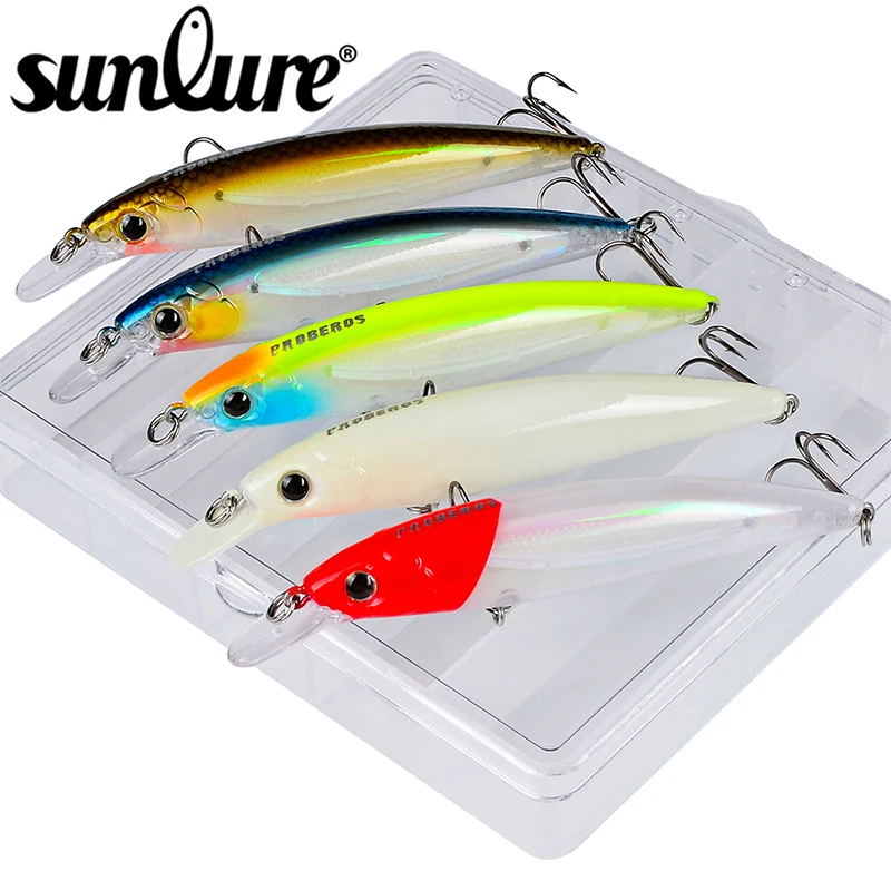 Sunlure 5 шт смешанные цвета Цвет приманка для рыбалки набор со опускается на дно Minnow