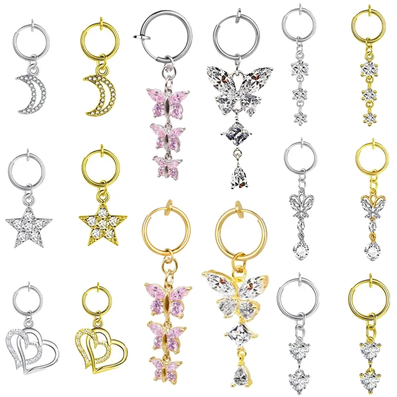 Heart Fake Belly Button Ring Fake Belly Piercing Butterfly Clip On Umbilical Navel Fake Pircing Butterfly Cartilage Earring Clip