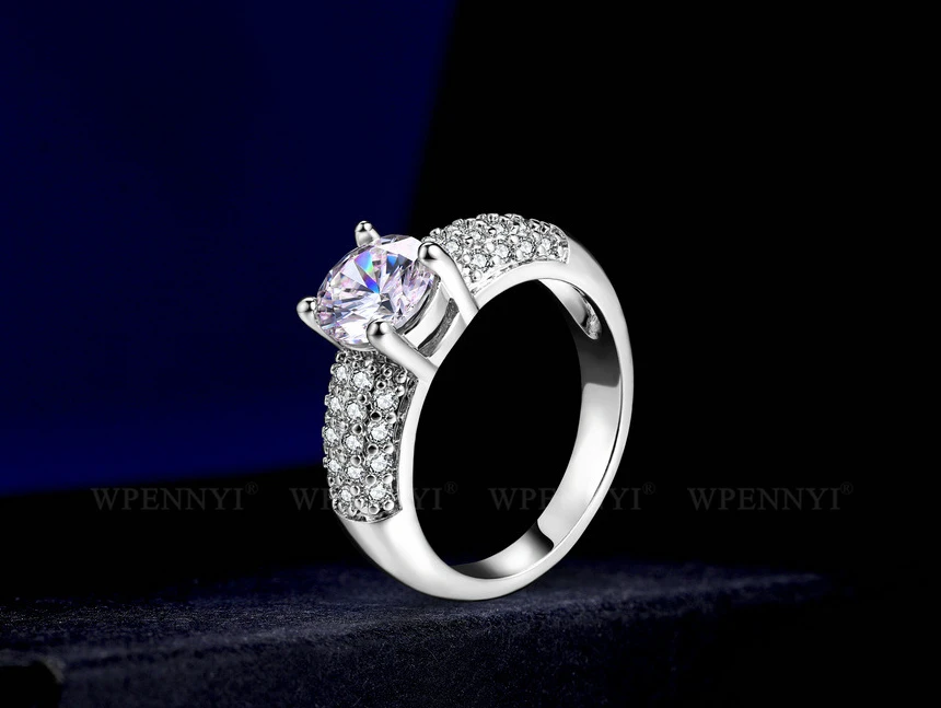 Высокое качество супер 3.5ct обручальные Серебряные Кольца цвет 10 мм сверкающий прозрачный кубический цирконий Кристалл Женское Обручальное кольцо
