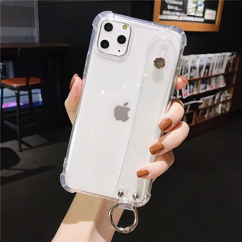 Блестящий чехол с порошковым держателем для телефона iPhone 12 11Pro XS XR X Max прозрачный