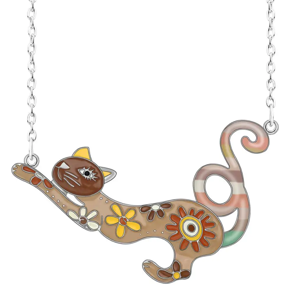 WEVENI Alloy Enamel Elegant Cat Kitten Necklace Pendants Chain New Fashion Animal Jewelry For Women Girls Teen Souvenir Gift2019 | Украшения