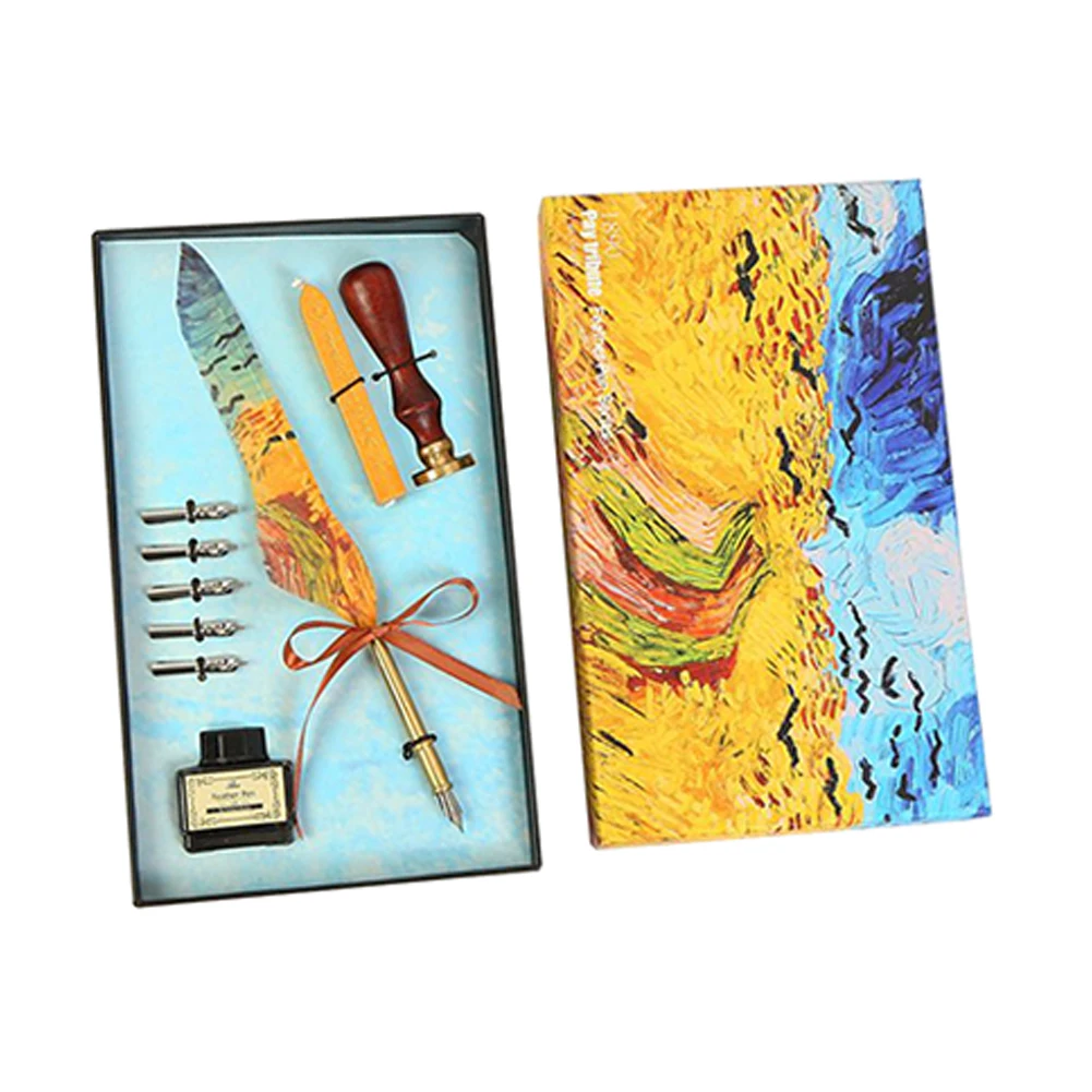 

Signature Art Accessories Ink Stationery Antique Dip Pen Set Home European Style Gift Faux Feather Portable For Calligraphy